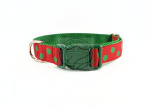 Red and Green Elf Dots - dog collar