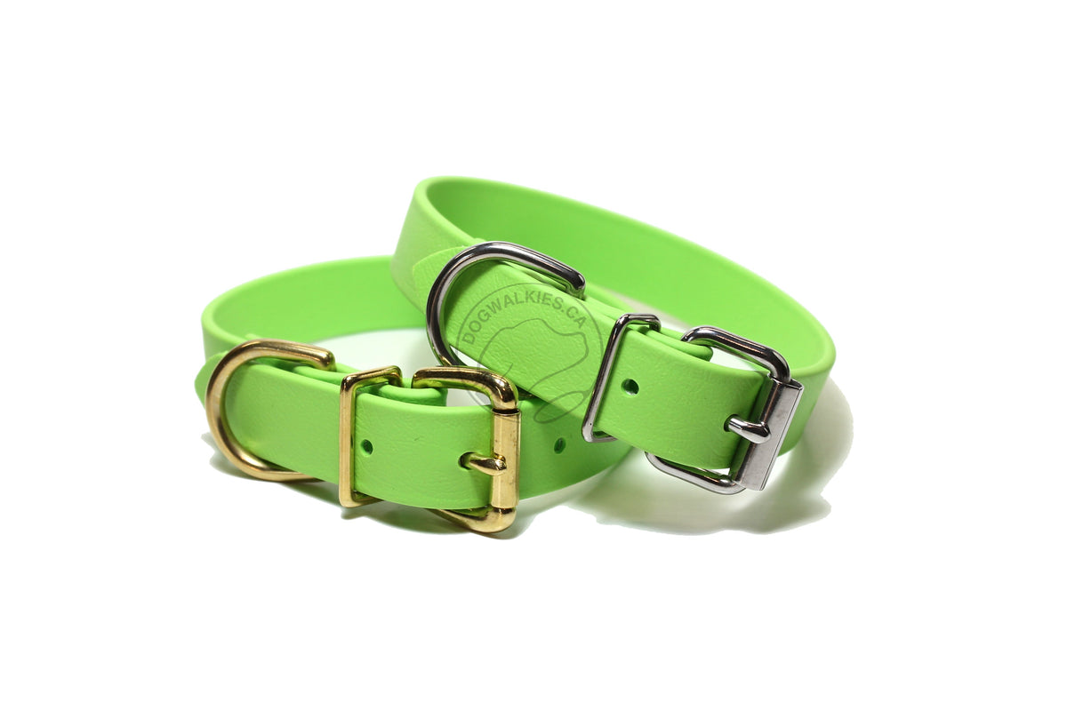 Lime Green Biothane Dog Collar 1 inch (25mm) wide Dog Walkies.ca