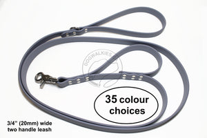 Two Handle Biothane Large 3/4"(20mm) wide Dog Leash - Leash with Traffic Handle - 34 Colours