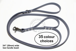 Two Handle Biothane Large 3/4"(20mm) wide Dog Leash - Leash with Traffic Handle - 35 Colours