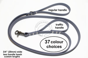 Two Handle Biothane Large 3/4"(20mm) wide Dog Leash - Leash with Traffic Handle - 37 Colours