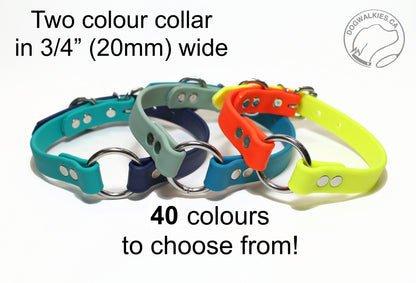 Biothane Two Tone o-Ring Dog Collar - Waterproof - 3/4"(20mm) wide - Collar with o-ring