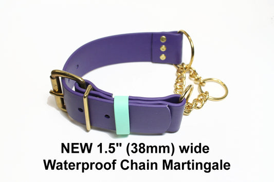 Extra Wide Waterproof Chain Martingale Dog Collar - 1.5" (38mm) wide Biothane