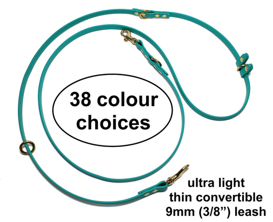 Ultra Thin Convertible Waterproof Leash in Genuine Biothane - Light 9mm (3/8") width