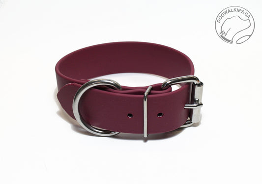Wine Merlot Biothane Dog Collar - Extra Wide - 1.5 inch (38mm) wide