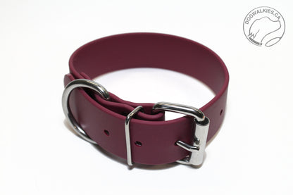 Wine Merlot Biothane Dog Collar - Extra Wide - 1.5 inch (38mm) wide