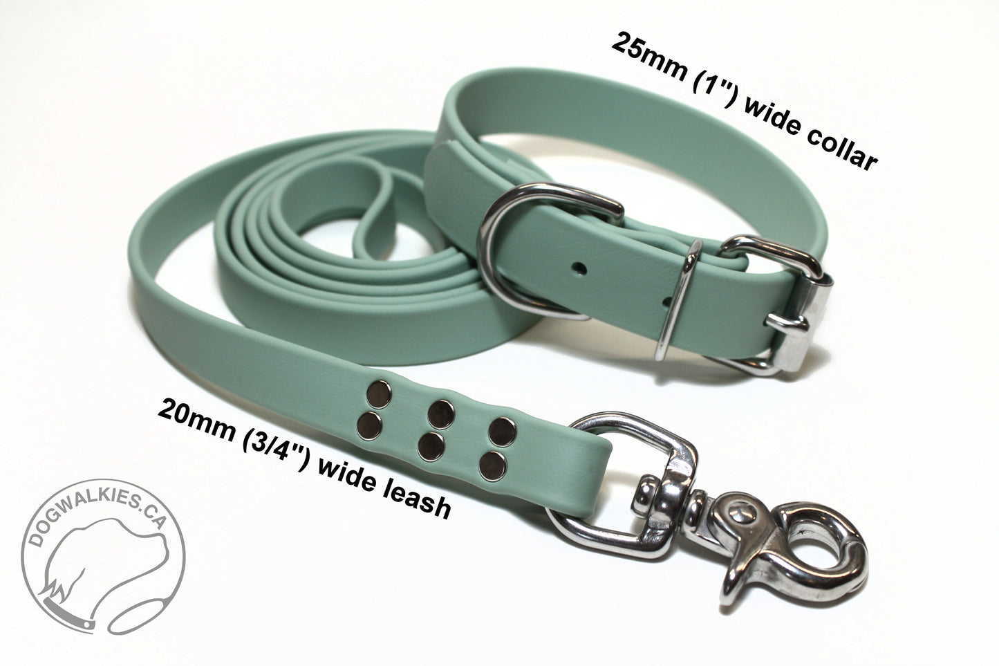 Sage Green Biothane Dog Collar - 1 inch (25mm) wide
