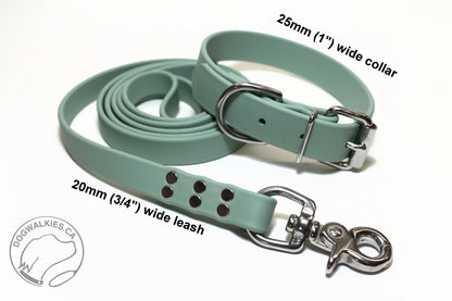 Sage Green Biothane Dog Collar - 1 inch (25mm) wide