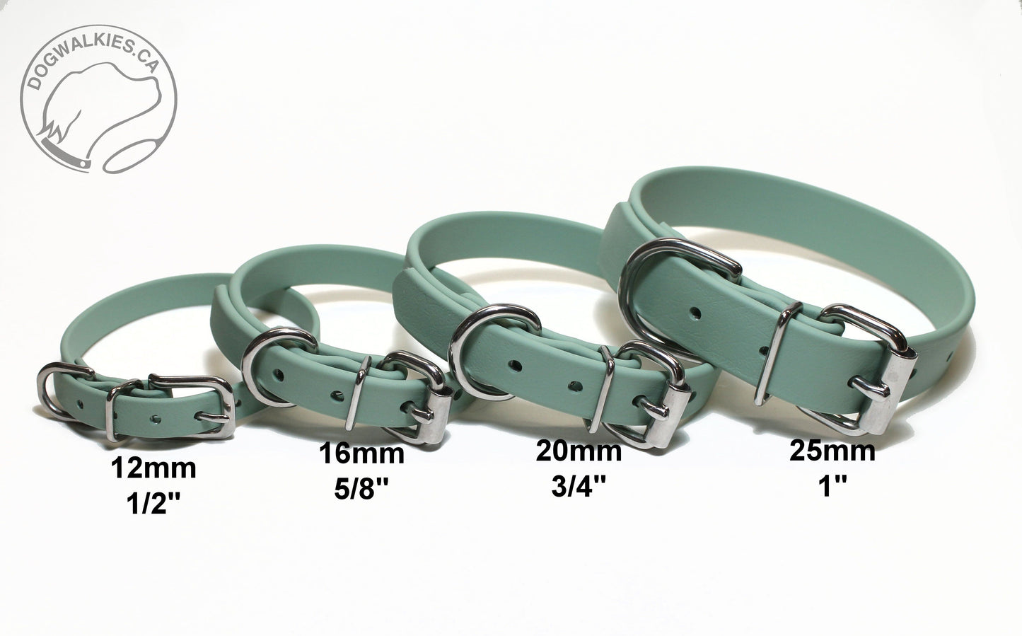 Sage Green Biothane Small Dog Collar - 1/2" (12mm) wide