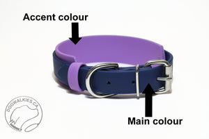 *New Style Biothane Dog Collar in Two Tone - 1.5 inch (38mm) and 1 inch (25mm) wide