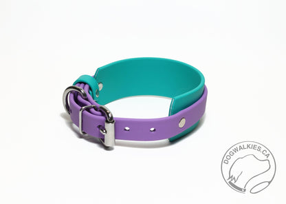 Thinner Style Biothane Dog Collar in Two Tone - 1.5 inch (38mm) and 3/4" (20mm) wide (Copy)