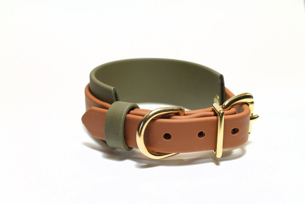 *New Thinner Style Biothane Dog Collar in Two Tone - 1.5 inch (38mm) and 3/4" (20mm) wide