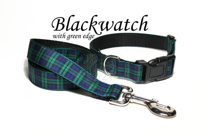 Blackwatch green edge clan tartan - dog collar