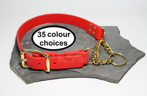 Biothane Chain Martingale Dog Collar - 1" (25mm) wide - Solid Brass or Stainless Steel Hardware