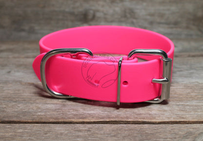 Neon Pink Biothane Dog Collar - Extra Wide - 1.5 inch (38mm) wide