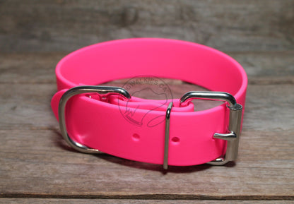Neon Pink Biothane Dog Collar - Extra Wide - 1.5 inch (38mm) wide