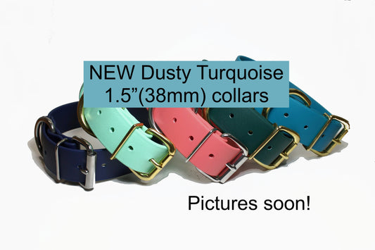 Dusty Turquoise Biothane Dog Collar - Extra Wide - 1.5 inch (38mm) wide
