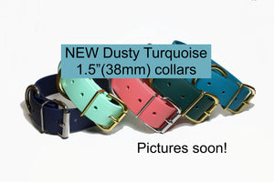 **NEW Dusty Turquoise Biothane Dog Collar - Extra Wide - 1.5 inch (38mm) wide