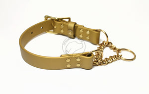 Biothane Chain Martingale Dog Collar - 1" (25mm) wide - Solid Brass or Stainless Steel Hardware