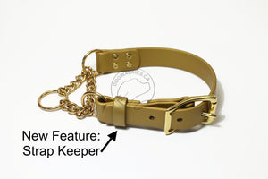 Biothane Chain Martingale Dog Collar - 1" (25mm) wide - Solid Brass or Stainless Steel Hardware