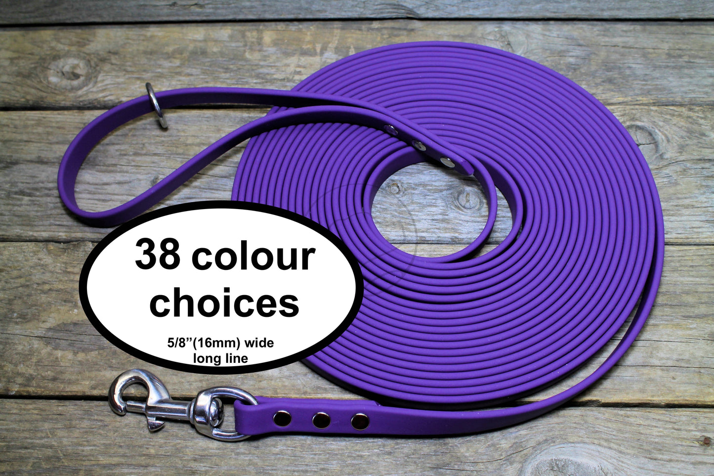 Heavier Weight Biothane 5/8" (16mm) Tracking Recall Long Line - waterproof leash for large dogs or stronger pullers