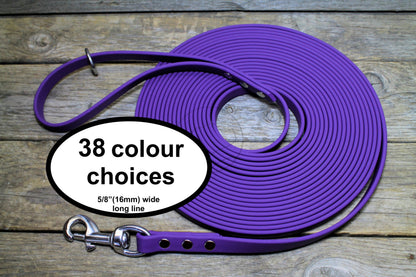Heavier Weight Biothane 5/8" (16mm) Tracking Recall Long Line - waterproof leash for large dogs or stronger pullers