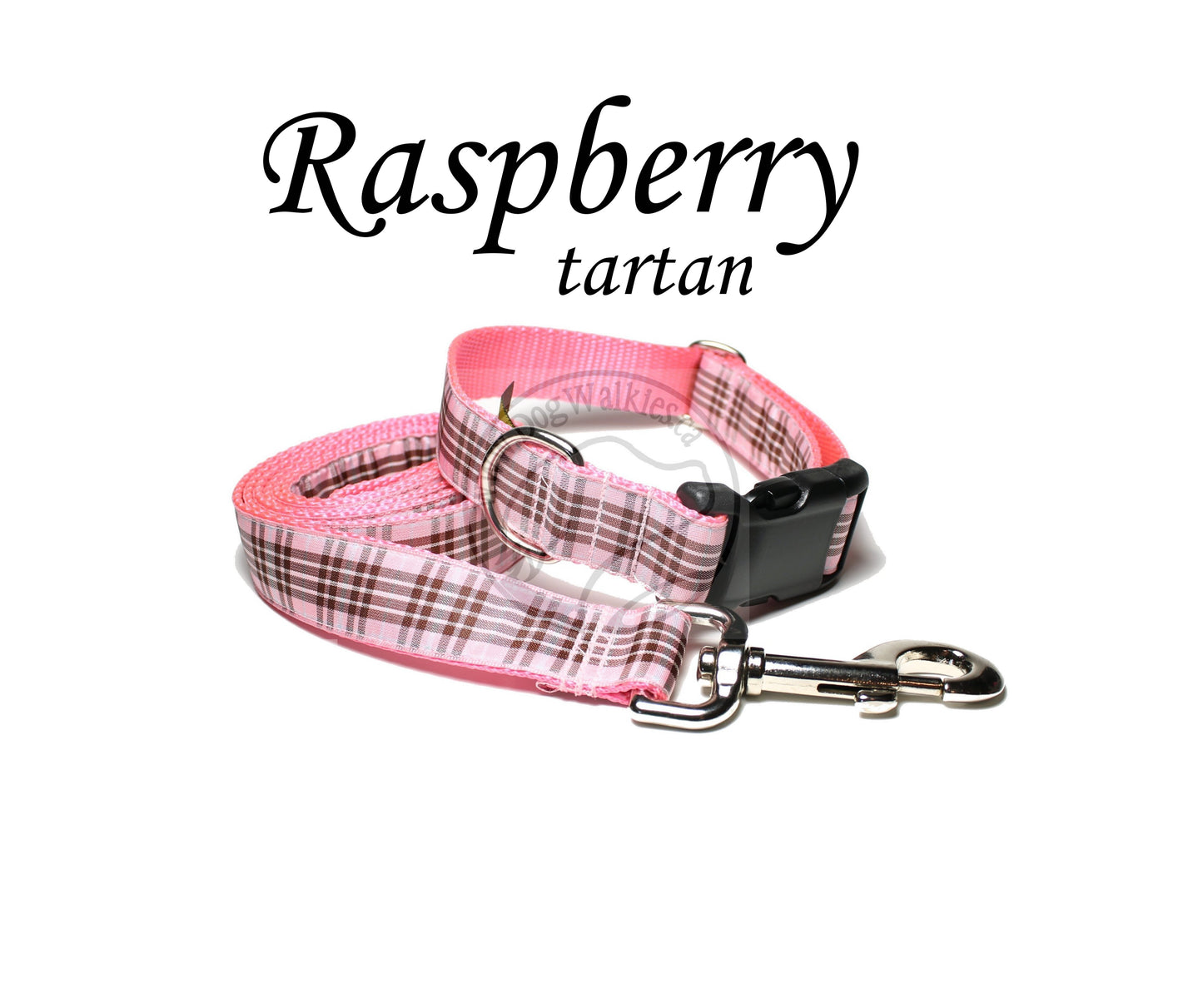 Raspberry tartan - dog collar
