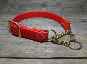 Biothane Chain Martingale Dog Collar - 1" (25mm) wide - Solid Brass or Stainless Steel Hardware