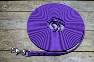 Heavier Weight Biothane 5/8" (16mm) Tracking Recall Long Line - waterproof leash for large dogs or stronger pullers