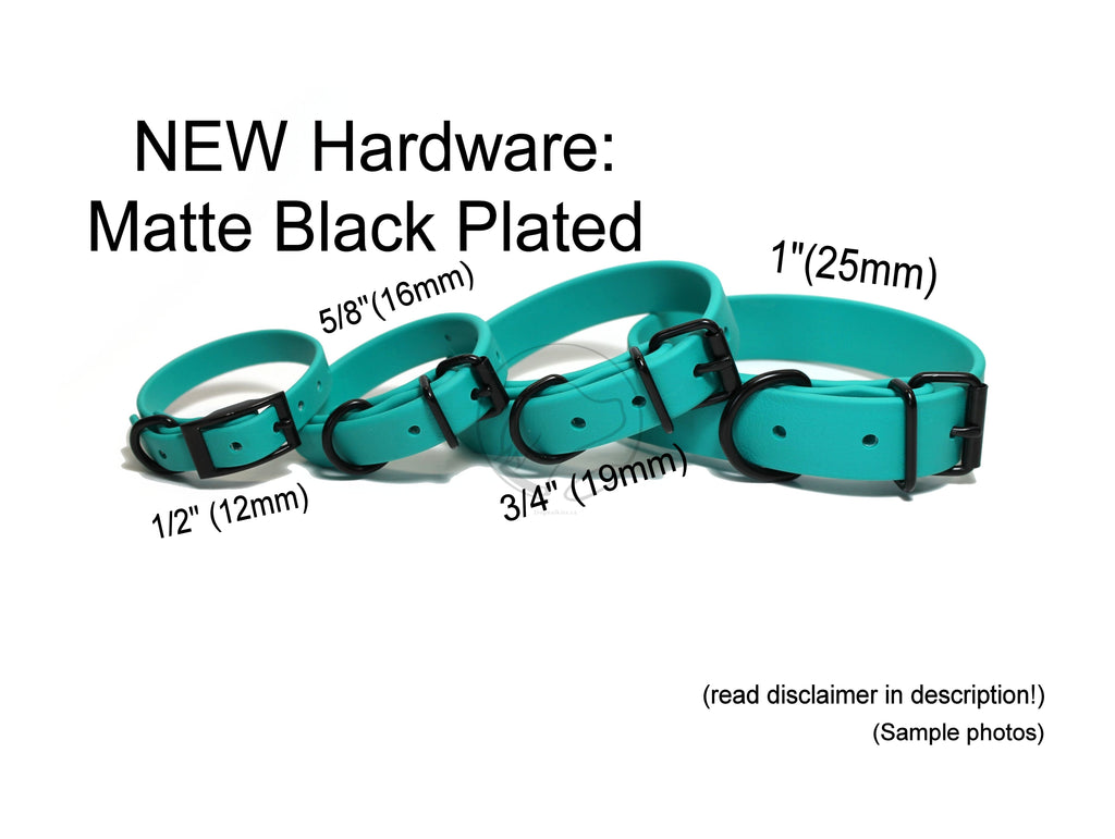 Matte Black Hardware Biothane Dog Collar - 35 colours - all sizes & widths
