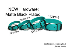 Matte Black Hardware Biothane Dog Collar - 35 colours - all sizes & widths