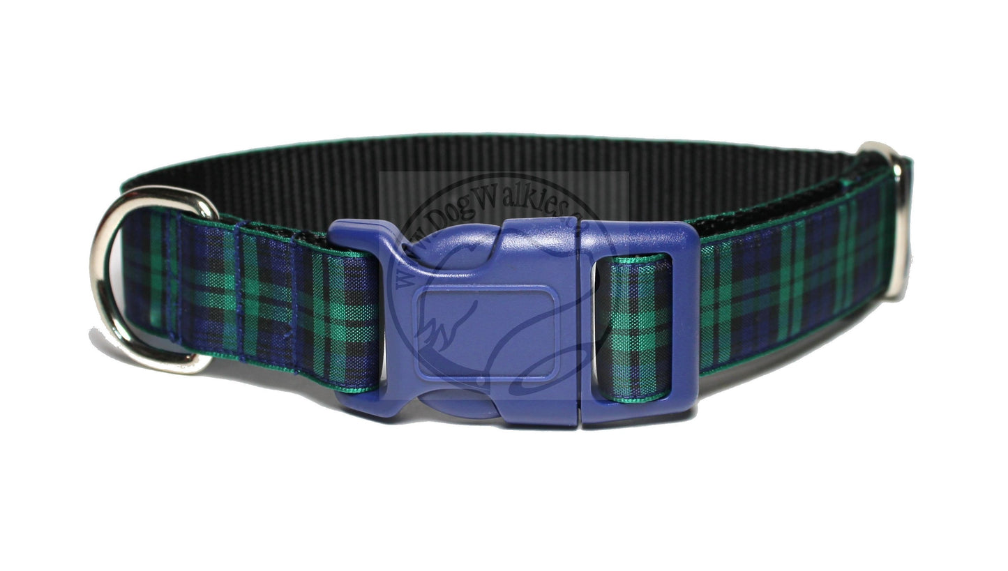 Blackwatch green edge clan tartan - dog collar