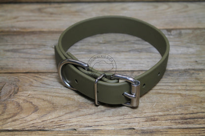 Olive Green Biothane Dog Collar - 1 inch (25mm) wide
