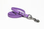 Amethyst purple dog leash with orchid purple accents. Made from durable biothane coated webbing. Features stainless steel or solid brass hardware. Custom length, handmade and waterproof. Vegan-friendly. Width: 5/8" (16mm). Strong and long-lasting.