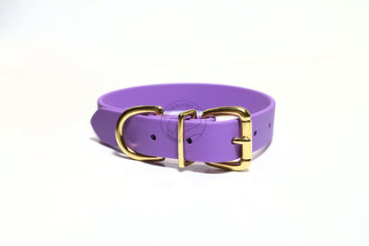 Handmade Amethyst Purple Dog Collar with Biothane Coated Webbing - Vegan, Waterproof, Custom Sized - Brass Hardware - Lilac and Orchid purple Accents