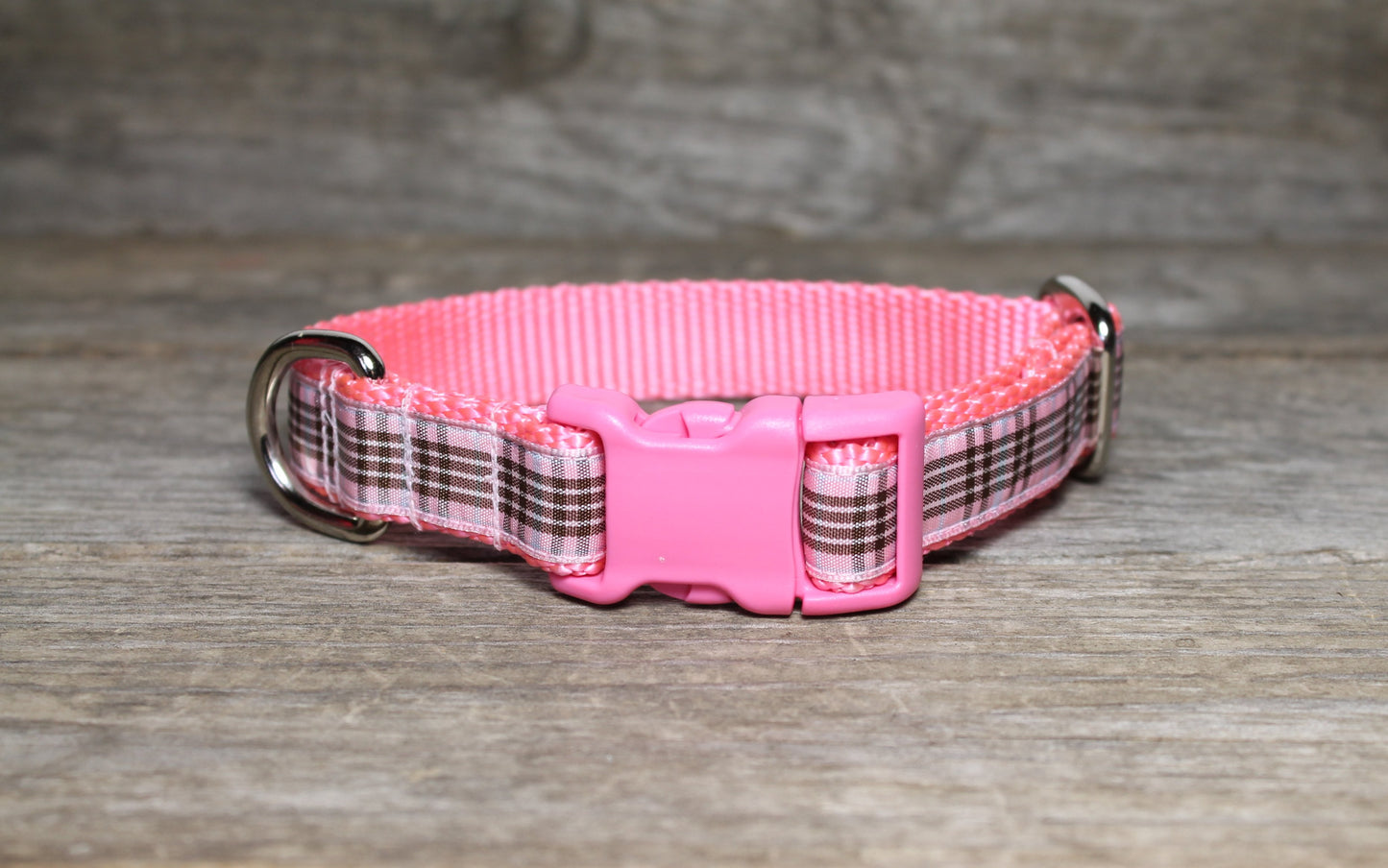 Raspberry tartan - dog collar