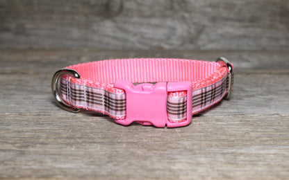 Raspberry tartan - dog collar