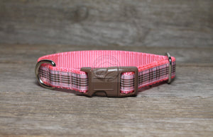 Raspberry tartan - dog collar