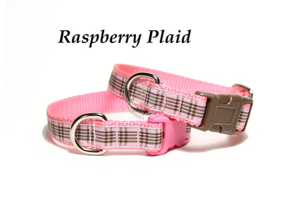 Raspberry tartan - dog collar