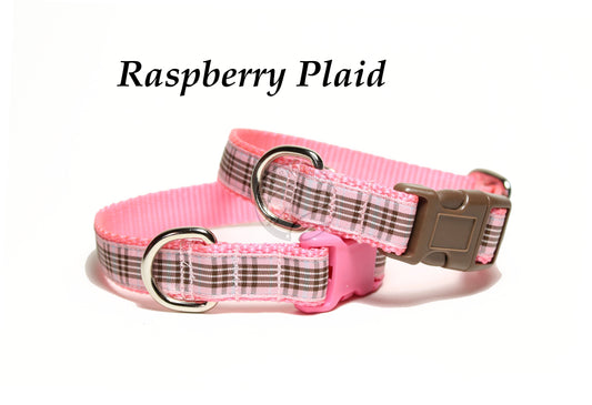 Raspberry tartan - dog collar
