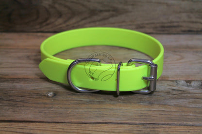 Neon Yellow Biothane Dog Collar - 1 inch (25mm) wide