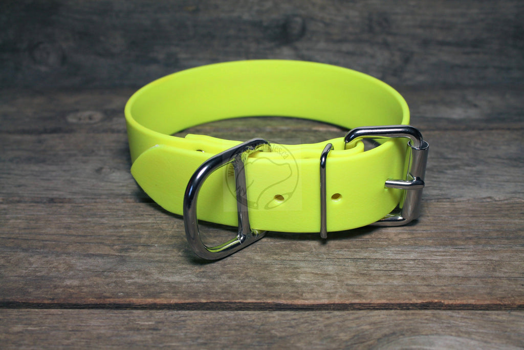 Neon Yellow Biothane Dog Collar - Extra Wide - 1.5 inch (38mm) wide