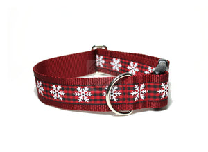 Snowflakes on Country Plaid - wide dog collar
