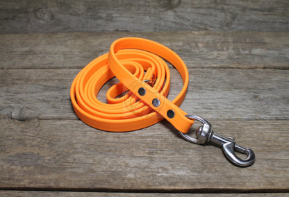 Bright Pumpkin Orange Biothane Dog Leash - Regular 16mm (5/8") width