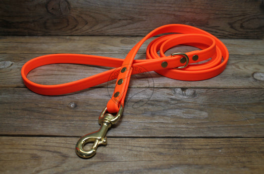 Neon Blaze Orange Biothane Dog Leash - Regular 16mm (5/8") width
