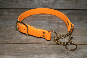 Biothane Chain Martingale Dog Collar - 1" (25mm) wide - Solid Brass or Stainless Steel Hardware