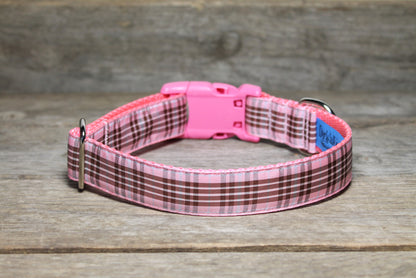 Raspberry tartan - dog collar