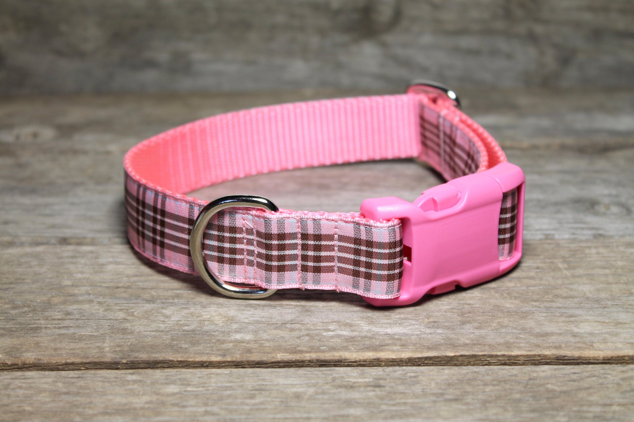Raspberry tartan - dog collar