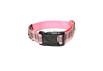 Raspberry tartan - dog collar