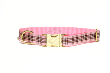 Raspberry tartan - dog collar